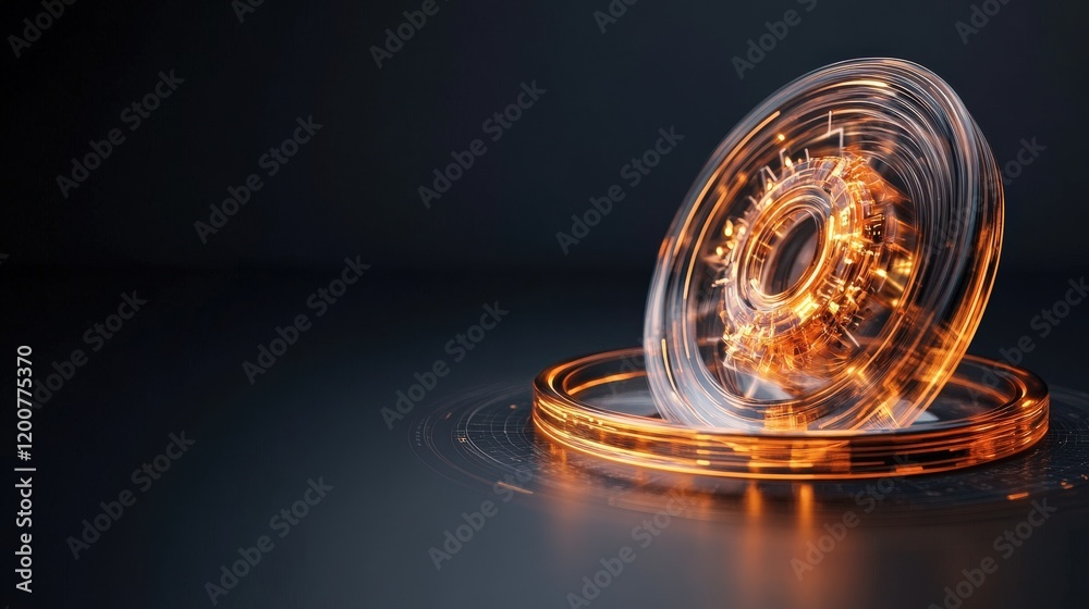 Poster abstract orange glowing circular design with intricate details and a sense of motion on a dark backg