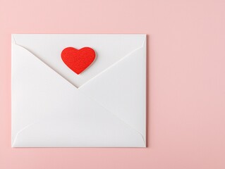 A minimalist design featuring a single red heart on a pastel pink background with ample copy space for text or designs