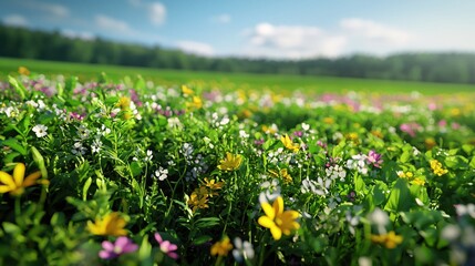 Fototapeta premium Vibrant Wildflower Meadow Summer Blooms Sunny Day Nature Scene