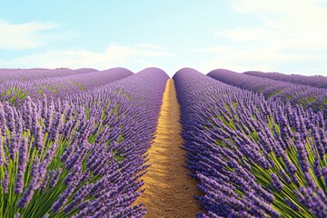 Fototapeta premium Serene Lavender Field Path Gentle Hills Summer Sky