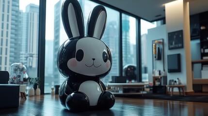 Close up of Black and White Rabbit Doll