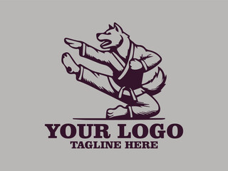 Fototapeta premium This vector illustration shows a dog doing serious karate moves Agile Martial Dog, This illustration is suitable for use as a motivational poster design, sticker or other design element