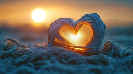 Fototapeta premium Sunset Heart: A Glowing Symbol of Love and Hope at the Beach