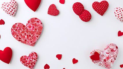 a visually appealing collage of love heart-shaped objects arranged on a clean white background