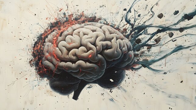 Abstract Brain Exploding with Colorful Energy