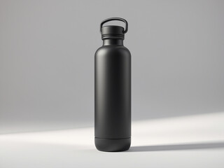 Minimalist black stainless steel water bottle with a sleek design and ergonomic handle.