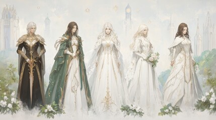 Naklejka premium Elegant Fantasy Figures in Formal Attire