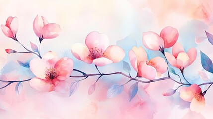Fototapeta premium Blossoms watercolor concept. Delicate pink blossoms with soft colors create a serene and beautiful floral composition.