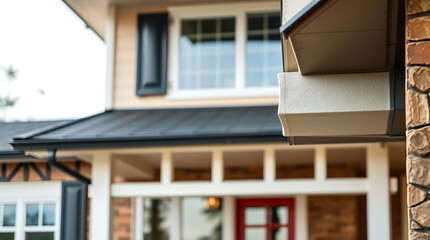 Modern House Exterior: Brick, Stone, and Architectural Design. A stunning new home with a modern design, showcasing beautiful brick and stonework, and a sleek roofline.
