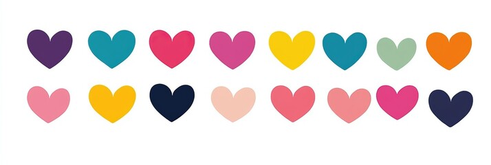 Sets of vibrant heart-shaped stickers available for designers, artists, and craft enthusiasts to enhance cards, scrapbooks, and social media posts with a touch of love