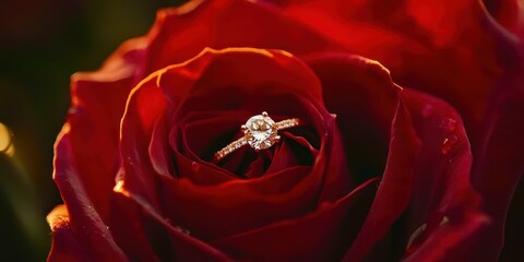 Red rose with a diamond ring in the center