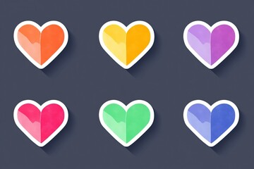 Vibrant heart-shaped stickers in various colors perfect for artists and crafters to enhance valentines, greeting cards, and social media designs, sparking joy and creativity