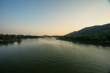 sunset view of the lake with both shores