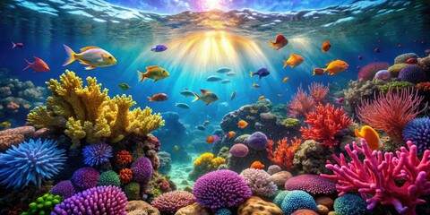 Obraz premium A stunning underwater scene with colorful coral and fish surrounded by crystal clear water, coral, reef, sea