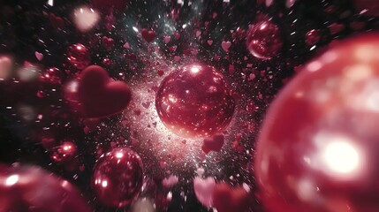 Romantic Confetti Explosion With Shimmering Hearts And Glowing Pink Textures
