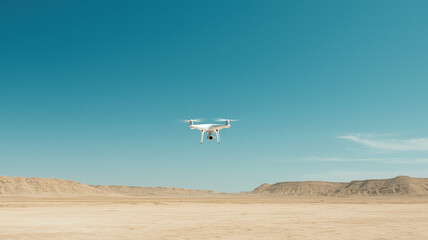 Eco friendly drone flying over desert landscape for seed distribution