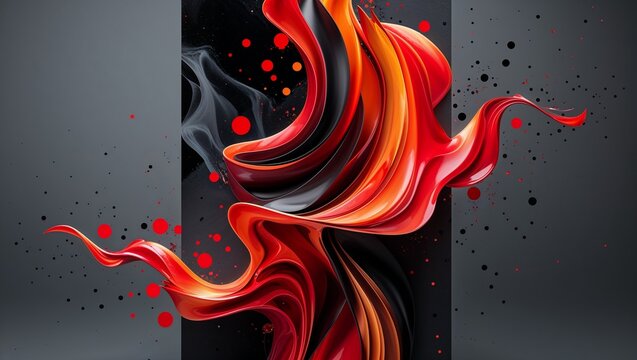 Image is a digital abstract artwork featuring a vertical layout with swirling, flame-like shapes. The composition is dominated by vibrant red and orange hues, interspersed with   - Powered by Adobe