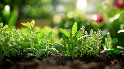 Vibrant Green Seedlings Growing in Rich Soil Under Sunlight