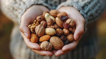 Handful of mixed nuts and dried fruits, portable brainboosting snack, healthy and convenient