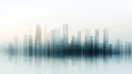 Obraz premium serene cityscape with tall buildings shrouded in mist, creating tranquil atmosphere