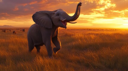 Naklejka premium African elephant sunset savanna wildlife greeting card
