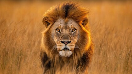 Fototapeta premium Majestic African lion sunset savanna wildlife portrait