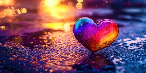 Fototapeta premium Rainbow heart is on a wet surface