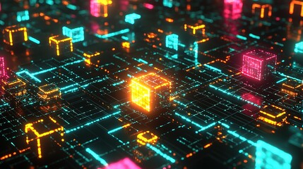 Neon Cubes Network Abstract