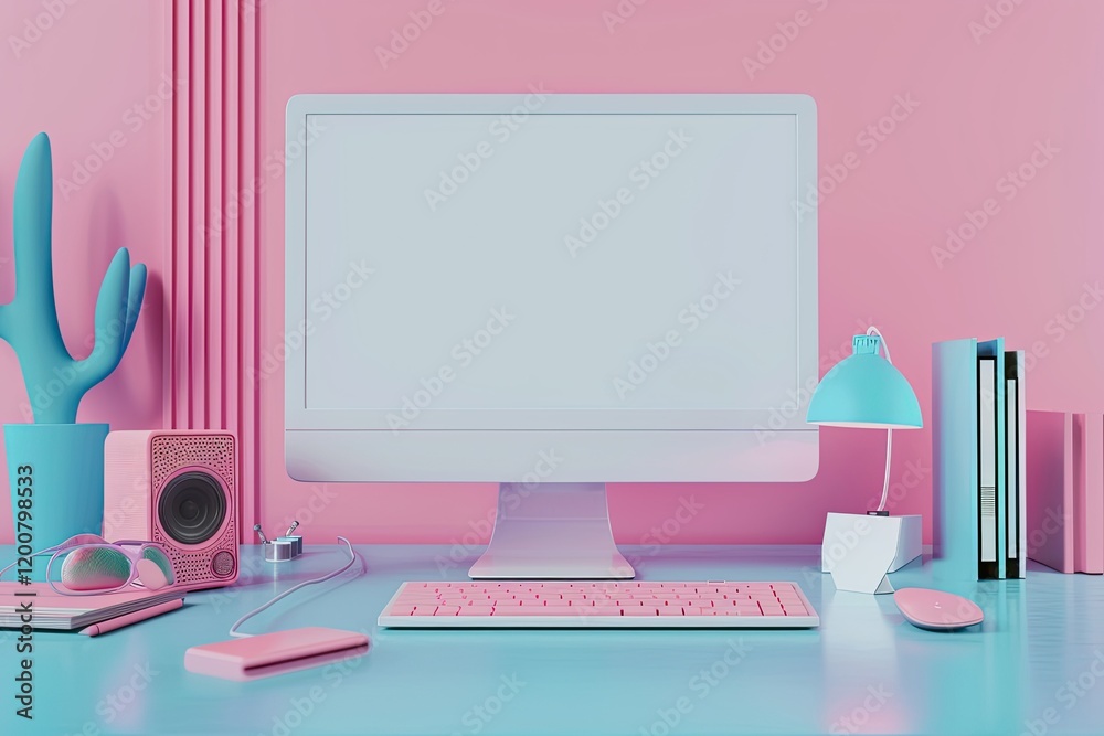 Poster 3D Computer Mockup with Minimal Background Customizable Background and Object Color