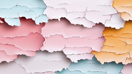Distressed watercolor concept. Colorful layered paper design with peeling edges in soft pastel tones.