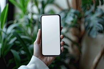 Flawless Image of Psd Mockup of Hand Holding Blank White Screen Smartphone White
