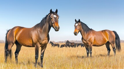 Brown Horses in Autumn Field
