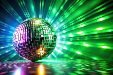 Fototapeta premium A spinning disco ball illuminates a green nightclub, showering shimmering light on a vibrant, festive dance party.