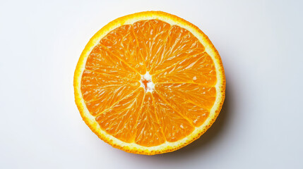 Fototapeta premium Single Orange Slice Isolated on a Clean White Background, Highlighting Freshness and Vibrant Color