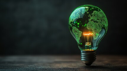 A glowing green lightbulb representing a sustainable world concept.