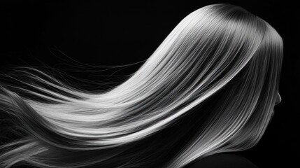 Woman's long, flowing hair against black background; beauty, haircare, salon
