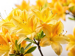 Fototapeta premium Capture breathtaking yellow azaleas against a stark white backdrop, even in dim light.