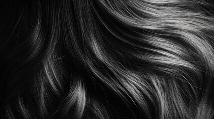 Naklejka premium Wavy black hair texture, close-up, studio shot, dark background, beauty