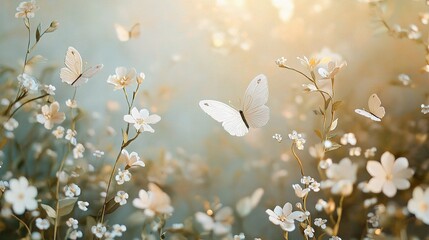 Handcrafted Paper Art of Fragile Spring Blossoms with Butterflies