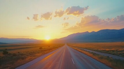Fototapeta premium Sunset Highway Journey: Golden Hour Road Trip Adventure