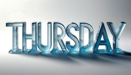 3D Transparent Ice Letters Spelling 'Thursday' with Frosty Details