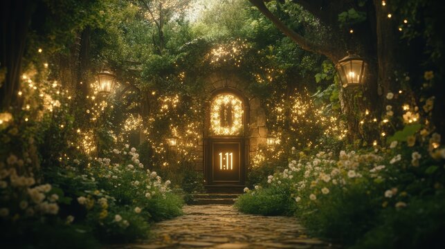 Enchanted Garden Gate with Illuminated 1111