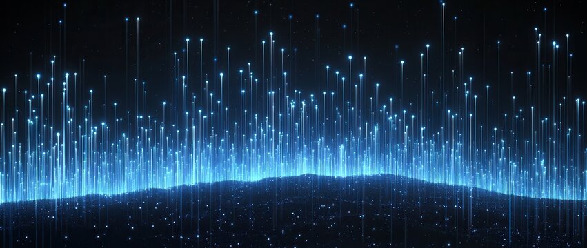 Digital data stream, glowing blue, dark background, tech backdrop - Powered by Adobe