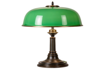 Green glass dome table lamp isolated with transparent background