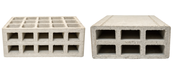 Two concrete blocks with holes isolated with transparent background