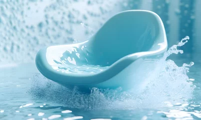 Gordijnen Teal chair floating on water, splash. © Azril