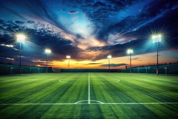 Dark stadium silhouette: empty night soccer field, perfect for sports background or copy space.