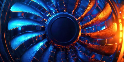 Blue and orange fan with a black center