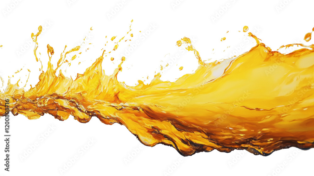 Poster an abstract painting depicts a dynamic golden liquid splash against a black background showcasing it