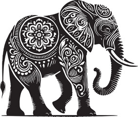 Black Color Elephant Silhouette Vector Illustration, Solid White Background